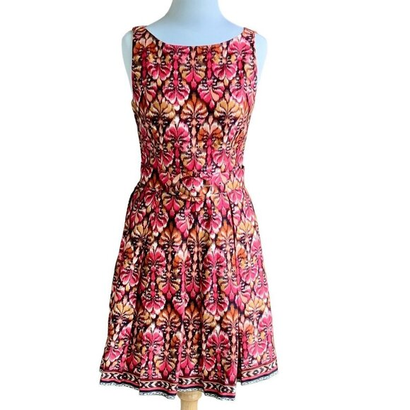 MUSE SLEEVELESS ZIP PLEATED BOTTOM 6 MULTI COLORED ABSTRACT PATTERN DRESS NWOT - Picture 7 of 14